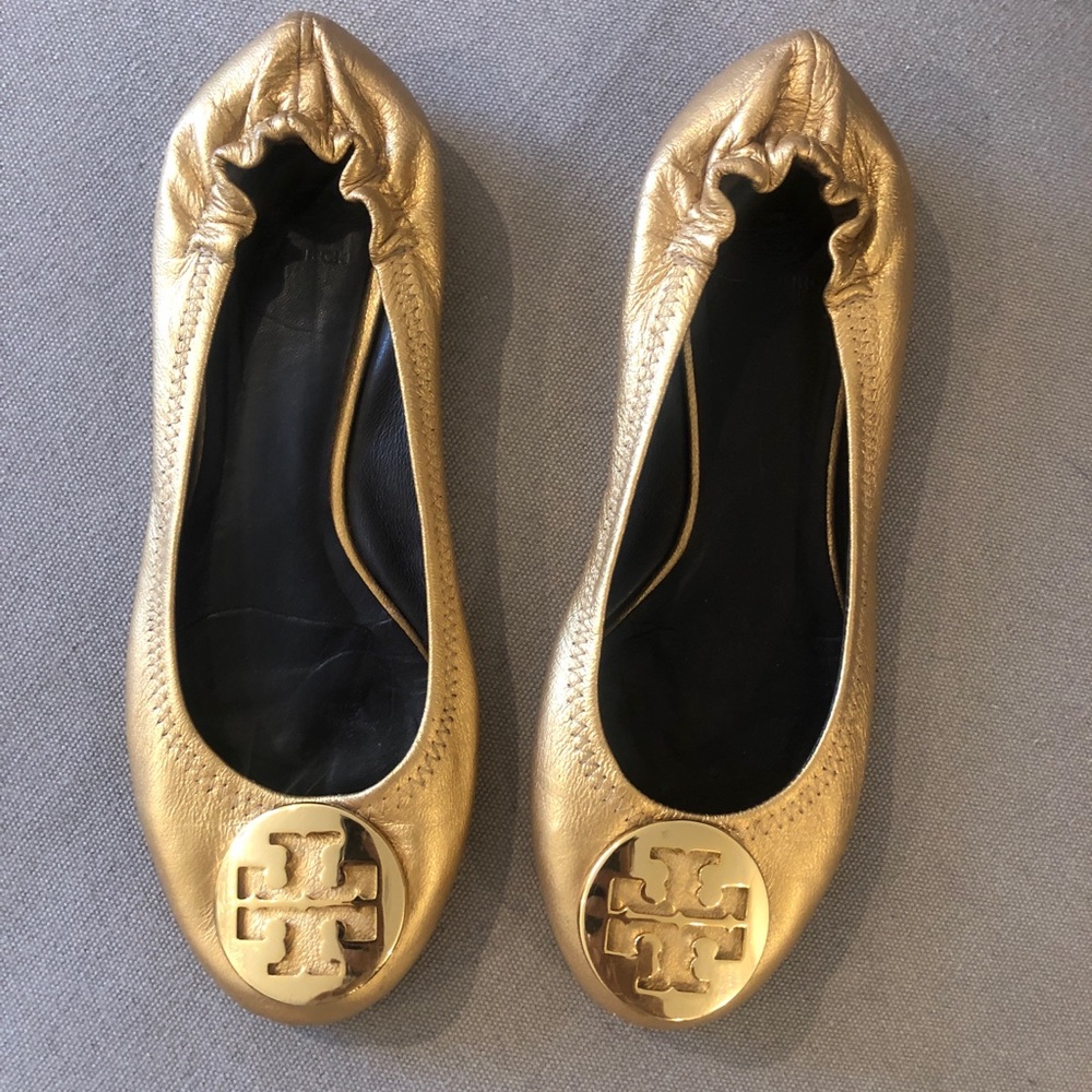 Authentic Tory Burch Gold Leather Flats Size 7.5